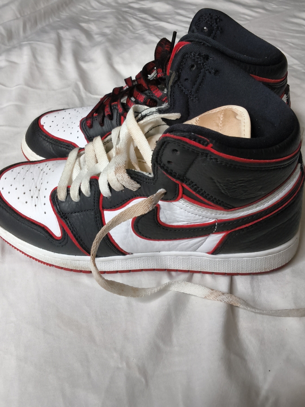 Classic High-Top Leather Sneakers in Black/White/Red - Men